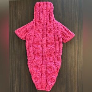 Handmade Pink Knitted Dog Sweater – Size S